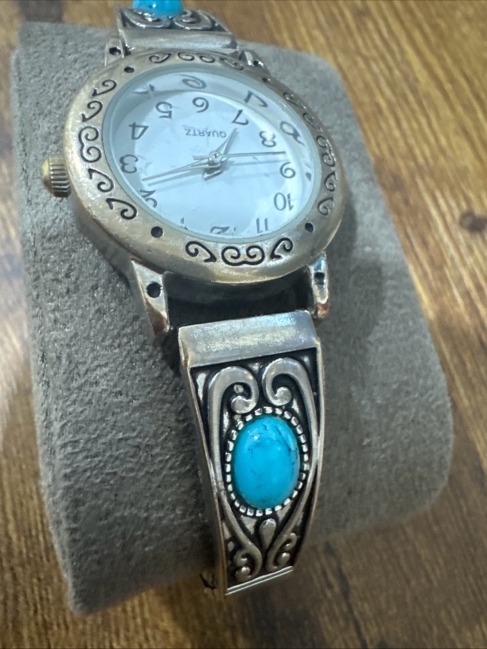 Turquoise Accent Silver-Tone Women's Quartz Watch - Picture 5 of 8